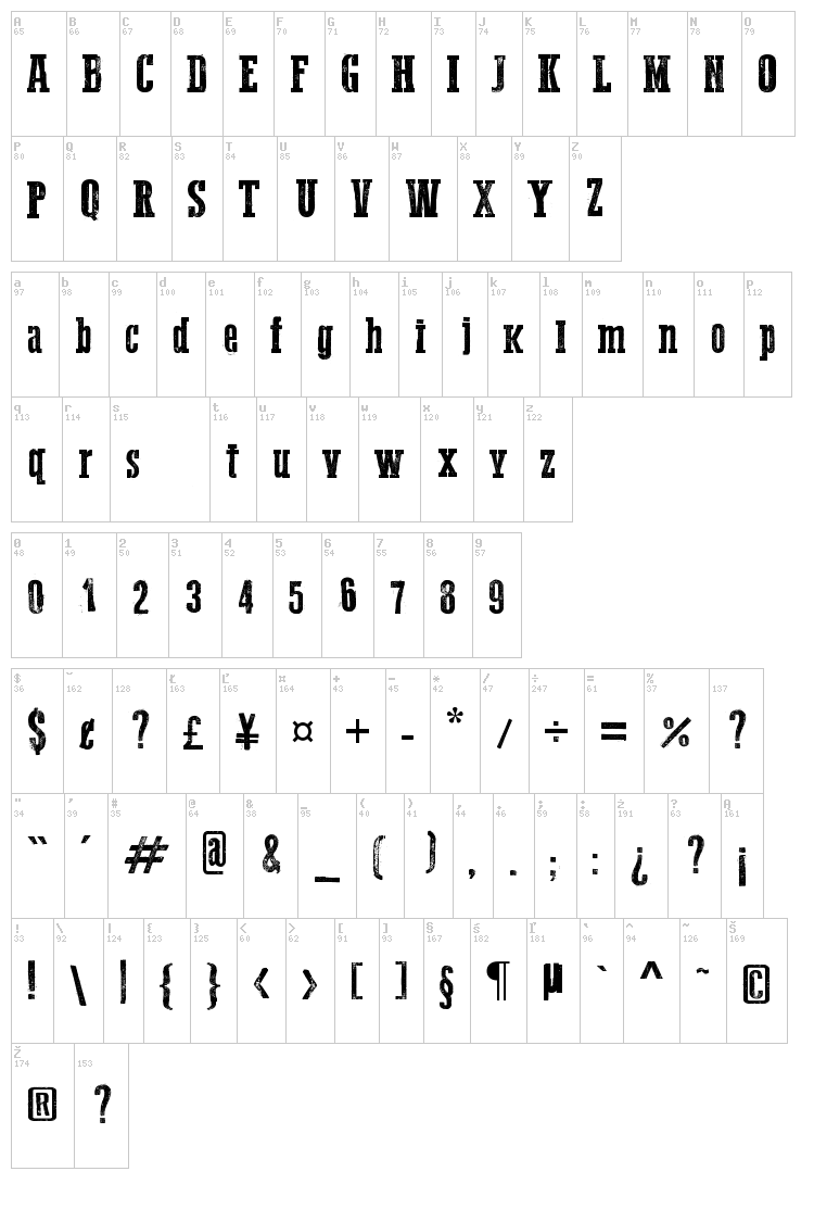 Western Bang Bang font map